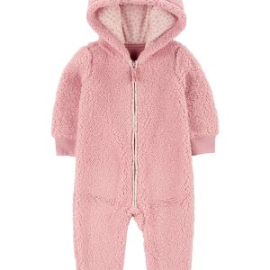 Macacão bebê em sherpa com capuz rosa | Carter's