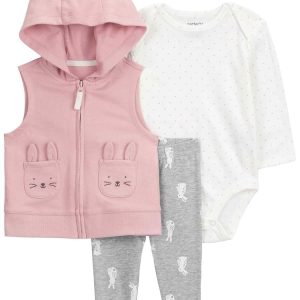 Conjunto longo bebê 3 peças capuz com coelho interativo multicor | Carter's