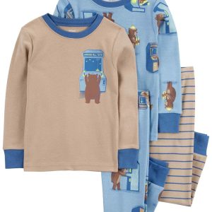 Pijama longo infantil 4 peças ursinhos listras multicor