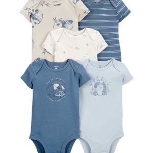 Kit body bebê 5 peças ombros transpassados panda multicor