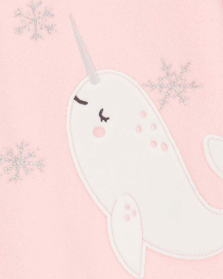 Macacão pijama bebê fleece pézinhos neve brilhosa narval rosa | Carter's - Imagem 2