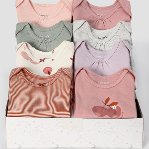 Kit body bebê 8 peças manga curta lisos e cerejas + caixa presente M multicor | Carter's
