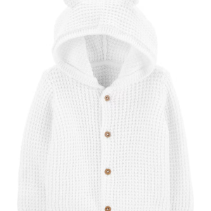 Casaco Bebê Tricô Orelhinhas Branco Tam RN a 12 Meses
