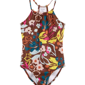 Maiô infantil floral marrom |