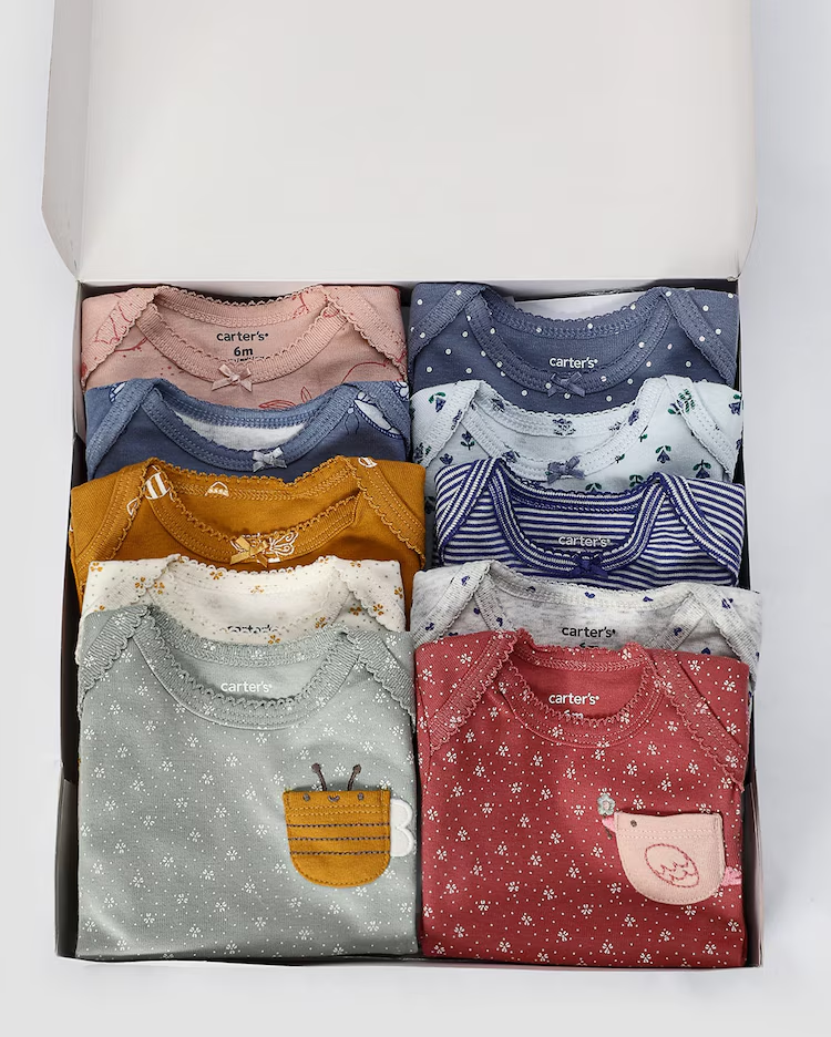 Kit body bebê 10 peças borboletas abelhas e corações + caixa presente M multicor | Carter's - Imagem 2