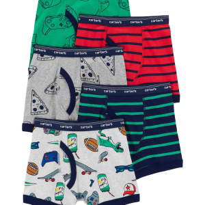 Kit cueca infantil boxer 5 peças listras branco |