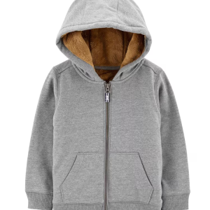 Blusão de moletom infantil com capuz e bolsos cinza |