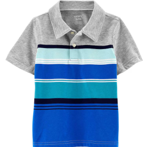 Camisa Polo Infantil Faixas Cinza/Azul Tam 2 a 5