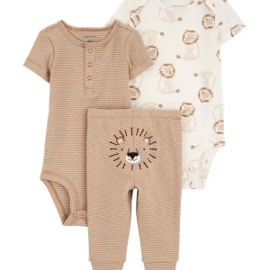 Conjunto longo bebê 3 peças com elástico de leão multicor |