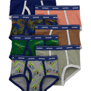Kit Cueca Infantil 7 Peças Dinos e Listras  - Cinza/Verde/Laranja
