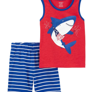 Conjunto curto bebê 2 peças tubarão listrado multicor |