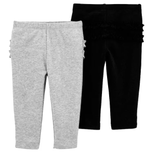 Kit Calça Bebê Carter's 2 Peças Babado Preto/Cinza Mescla Tam RN a 24 Meses