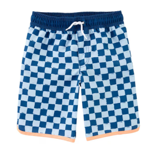 Bermuda água infantil xadrez com elástico azul |