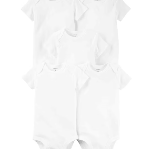 Kit Body Bebê 5 Peças Manga Curta Lisos Branco Tam PREM a 24 Meses