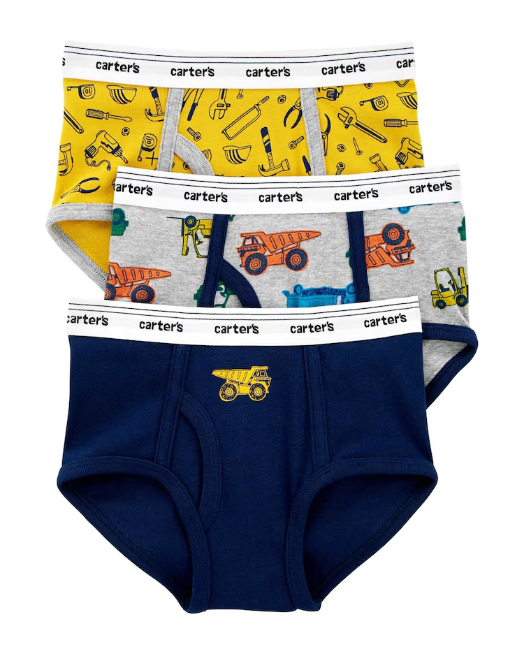 Kit Cueca Infantil 3 Peças Construção - Amarelo/Azul/Cinza