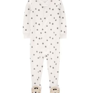 Macacão pijama infantil em fleece de patinhas bichinho off-white |