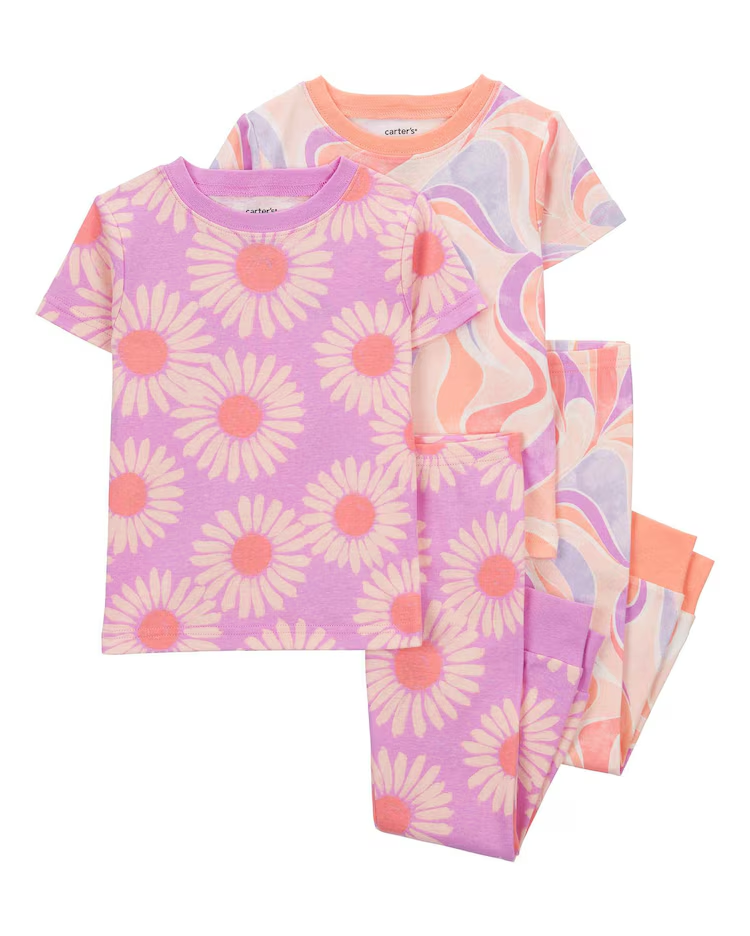Pijama longo infantil 4 peças floral ondulações multicor |