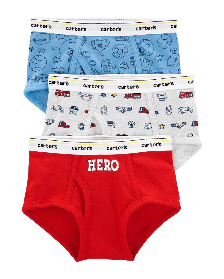 Kit Cueca Infantil 3 Peças Carter´s Sports Multicor Tam. 2 a 8 Anos