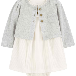 Vestido bebê canelado mescla com casaco multicor | Carter's