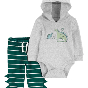 Conjunto longo de moletom bebê 2 peças dinossauro listrado multicor |