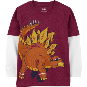 Camiseta infantil manga longa stegosauru vinho |