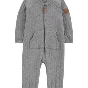 Macacão bebê texturizado com bolso canguru cinza |