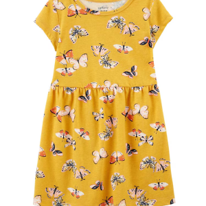 Vestido infantil evasê floral camadas amarelo |