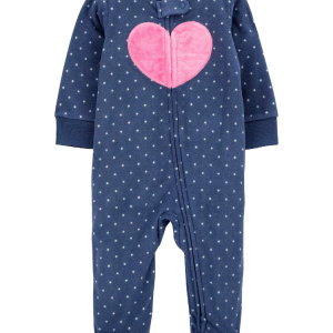 Macacão bebê fleece pézinhos poá coração azul | Carter's