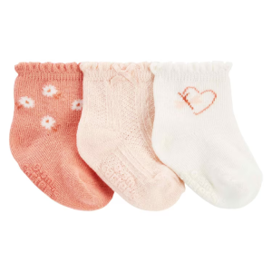 Kit meia bebê 3 pares floral e coração multicor | Carter's