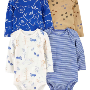 Kit body bebê 4 peças listrado com bichinhos multicor |