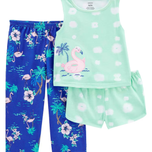Pijama longo infantil 3 peças flamingos multicor |