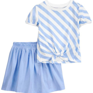 Conjunto curto infantil cós de elástico listrado multicor |