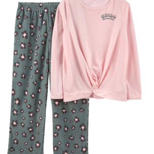 Pijama longo infantil 2 peças nó frontal rosa |