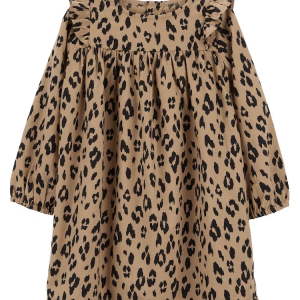 Vestido infantil evasê manga longa oncinha marrom |