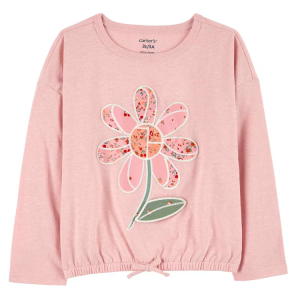 Blusa de moletom infantil com elástico flor rosa |