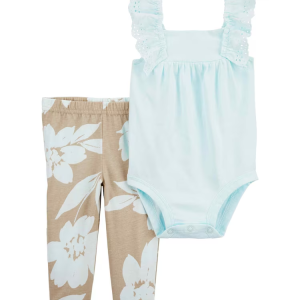 Conjunto longo bebê 2 peças com babados floral multicor | Carter's