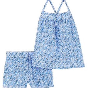 Conjunto curto infantil 2 peças verão floral azul |