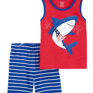 Conjunto curto infantil 2 peças tubarão listrado multicor |