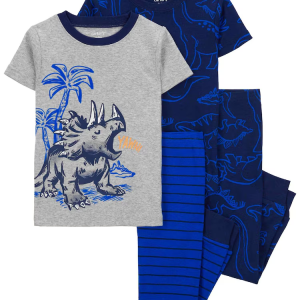 Pijama longo infantil 4 peças listras mescla triceratops multicor |
