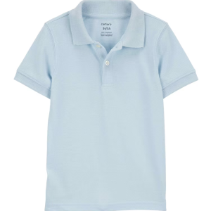 Camisa polo infantil com botões lisa azul |