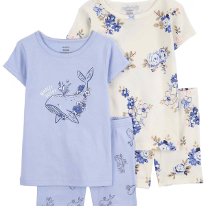 Pijama curto infantil 4 peças baleia floral multicor |