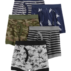 Kit Cueca Boxer Infantil 5 Peças Algodão Azul Marinho/Cinza Mescla/Verde Militar Tam 2 a 8