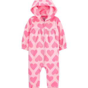 Macacão bebê de fleece corações com capuz rosa | Carter's