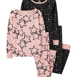 Pijama longo infantil 4 peças estrelas multicor |