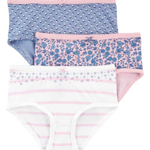 Kit Calcinha Infantil 3 Peças Floral Azul/Rosa/Branco Tam 2 a 8