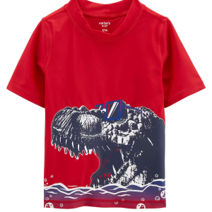 Camiseta praia infantil dinossauro de óculos vermelha |