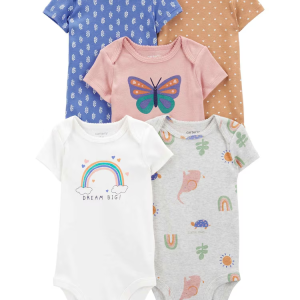 Kit body bebê 5 peças ombros transpassados corações multicor | Carter's