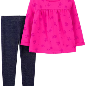 Conjunto longo infantil 2 peças jeans floral multicor |