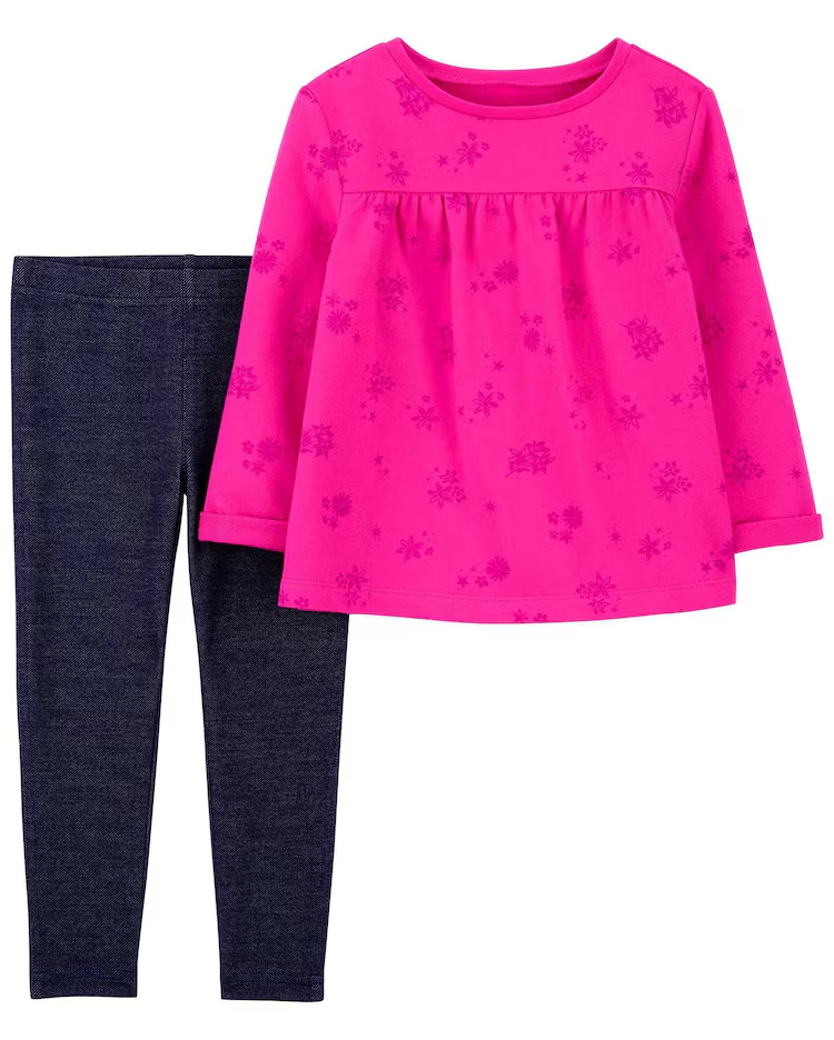 Conjunto longo infantil 2 peças jeans floral multicor |