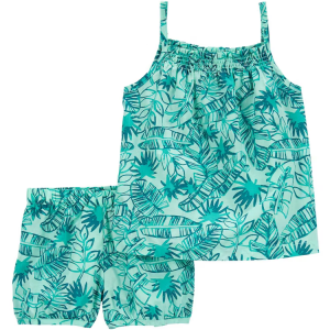 Conjunto curto infantil 2 peças verão folhagem verde |